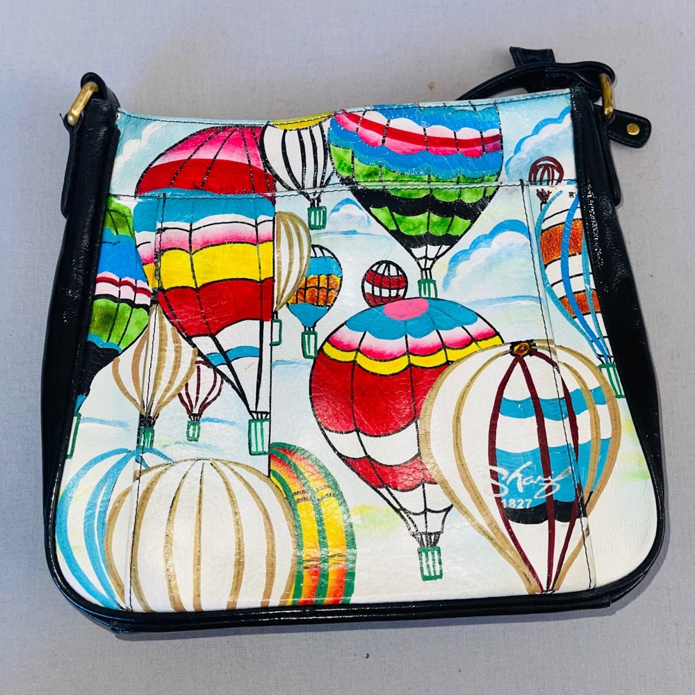 Sharif 1827 Hand Painted Genuine Leather Crossbody Bag Hot Air Balloons Multi - Picture 3 of 15